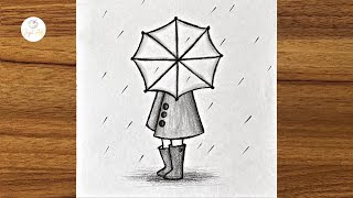 How To Draw A Girl With Umbrella Step By Step / Easy Drawing For Girls Step By Step