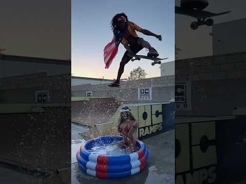 Would you skate over a girl in a pool⁉️ #skateclipsdaily #skateboarding #miniramp #skateramp #skate