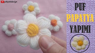 🌼Puf Papatya Yapımı🌼 - Tığ İşi Papatya Nasıl Yapılır - Crochet Puff Making Daisy