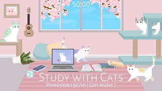 Study with Cats 🌸 Pomodoro Timer 50/10 | Relaxing lofi x Animation | Cherry blos