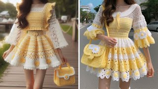 beautiful yellow dress designs knitted with wool ⭐#fashion #knitted #design #diy #crochet