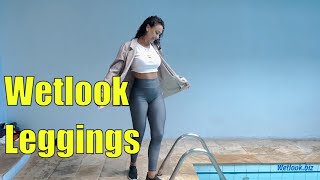 Wetlook Leggings | Wetlook Sport Girl In Leggings Swims In Pool | Wetlook Curly Girl
