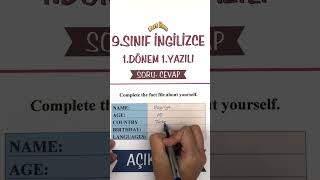 9.Sınıf İngilizce 1.Dönem 1.Yazılı Açık Uçlu