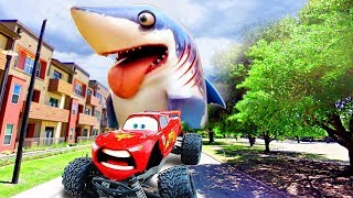 Megalodon Attacks Lighting Mcqueen | Disney Cars Toys Lightning McQueen Tayo Bus | #CarToysTV