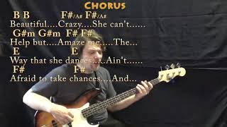Beautiful Crazy (Luke Combs) Bass Guitar Cover Lesson in B with Chords/Lyrics