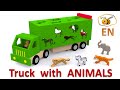 Truck and cars cartoons for children. Learn 15 wild animals' names in English with shape sorter!
