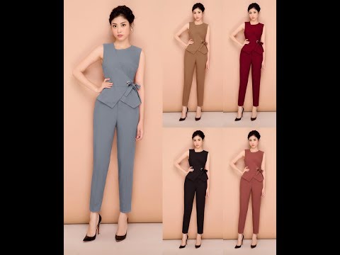 Set Nguyên Bộ Quần Dài Áo Peplum Cột Nơ Eo 896