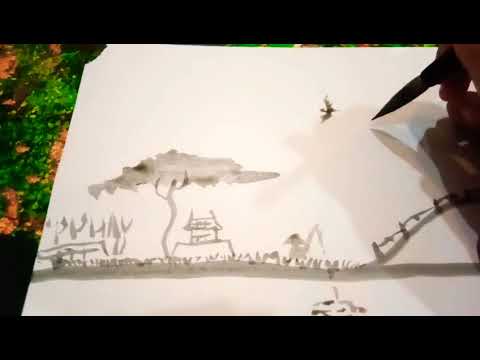 วาดภาพสะพานด้วยพู่กันจีน