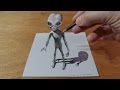 Drawing a 3D Alien, Trick Art