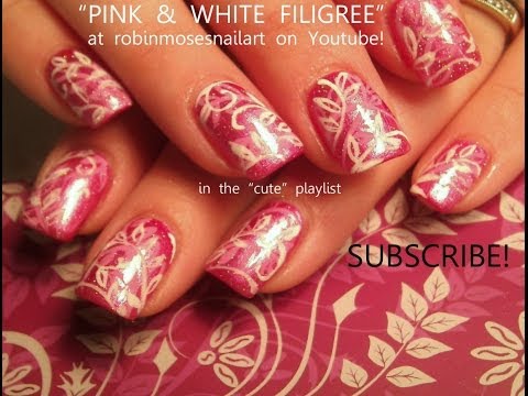 Barbie Pink & white Spring Nail Trends Ombre 3d filigree robin moses nail
