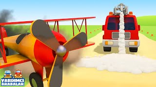 Çizgi film Yardımcı Arabalar - Oyuncak uçak için pisti yapalım! Çocuklar için eğ