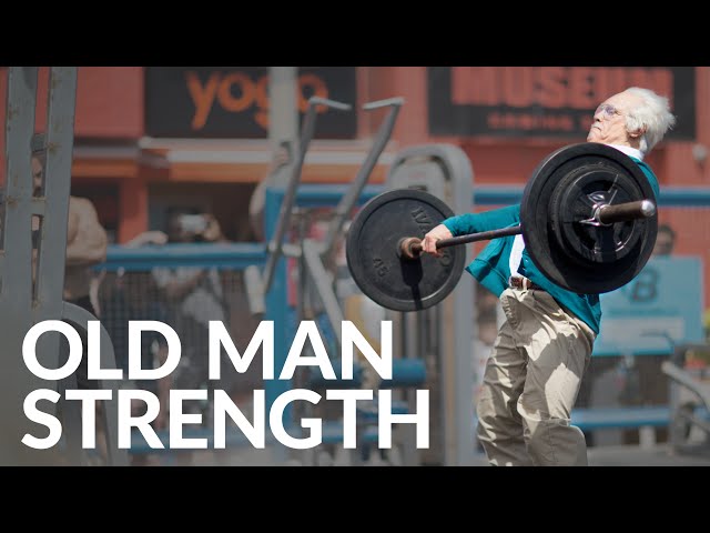 Power Lifting At The Gym In Old Man Costume - Video