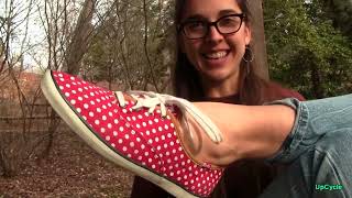 Vanessa reviews and models her Nike sneakers and polka dot Keds shoes