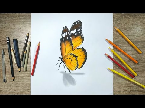 CARA MUDAH MENGGAMBAR 3D KUPU-KUPU DENGAN PENSIL WARNA