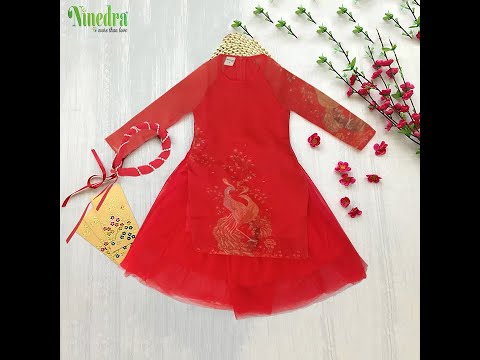 Áo dài cách tân bé gái kèm mấm ngọc size cho bé 12-22kg - Ninedra