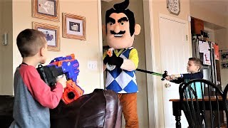 Nerf War : Hello Neighbor vs PBT Squad (Spell Book Found 2019)