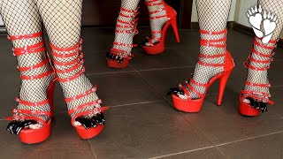 Demo Walking In Red High Heels With Long Black Toenails
