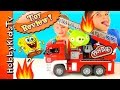 SpongeBob Firetruck! Bad Piggie on FIRE + Krabby Patty Wagon, Toy Review HobbyKidsTV