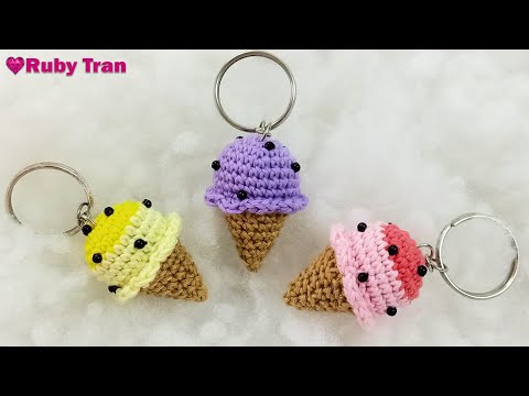 Hướng Dẫn Móc Khóa Kem Ốc Quế Mini | Crochet Keychains Handmade | Amigurumi