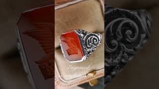 Silver German Signet Ring, Antique Carnelian Ring, Mens Signet Ring