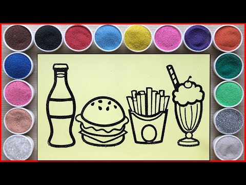 Tô màu tranh cát ly kem, nước ngọt, khoai tây, hambuger - Sand painting ice cream coca (Chim Xinh)