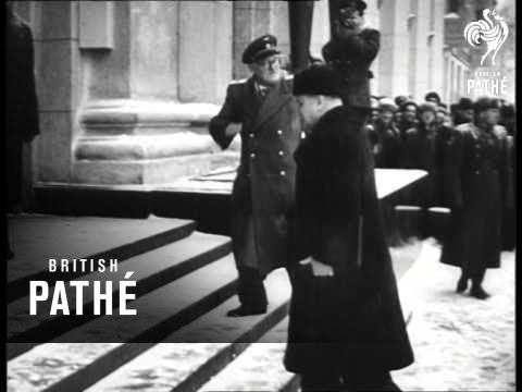 Unused / unissued footage - dates and locations unclear / unknown. Cuts from newsreel 47/23 - Moscow Conference, Russia. Russian titles. Exterior shots of th...
