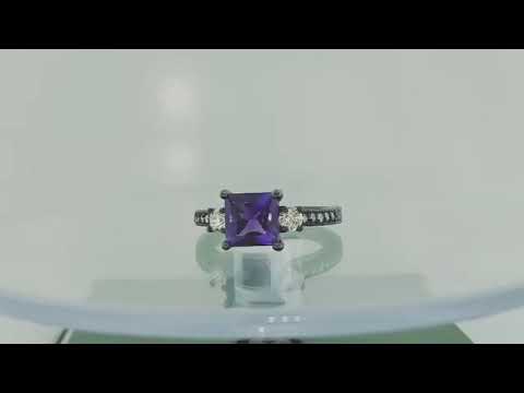 Amethyst & Diamonds Engagement Ring, Princess Cut Vintage Scroll Unique 2.13 Carat 14K Black Gold Handmade Amethyst & Diamonds Engagement Ring, Princess Cut Vintage Scroll Unique 2.13 Carat 14K Black Gold Handmade