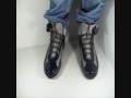 Prada Sneaker High Top Patent Leather Navy Blue GunMetal Mesh