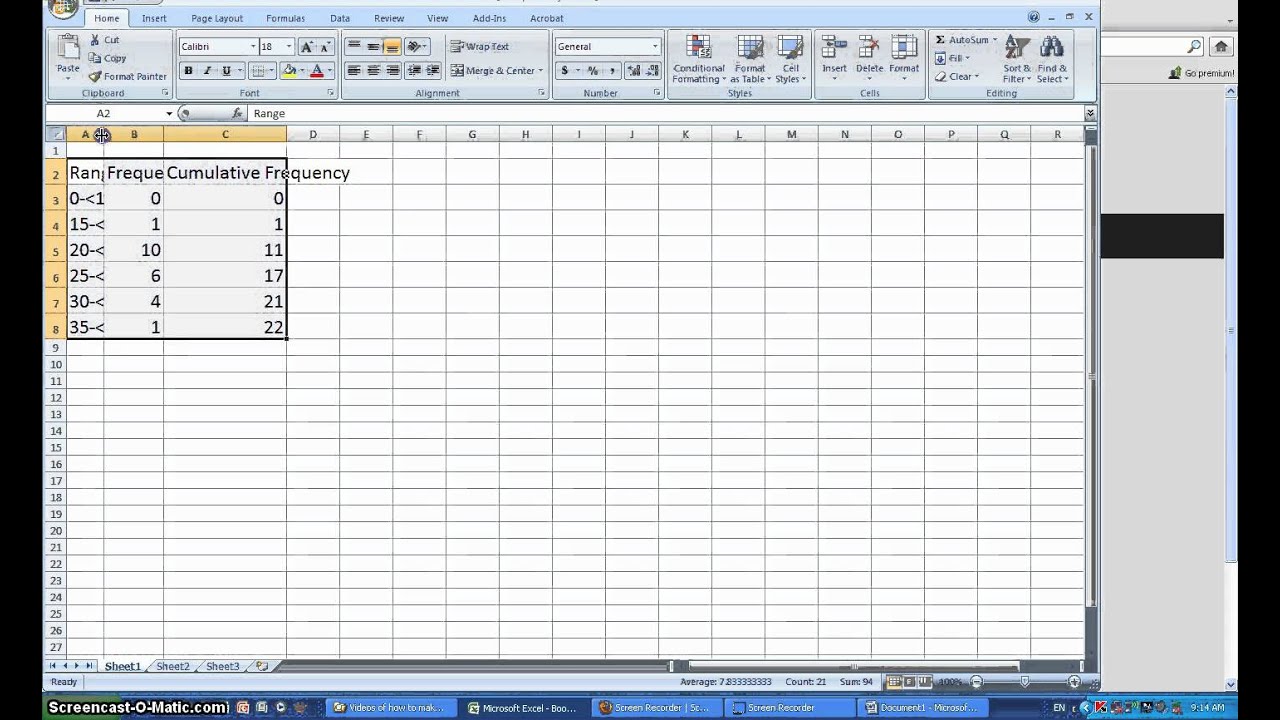 How to make a cumulative Frequency Table with Excel - YouTube
