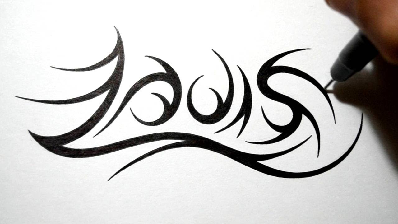 Drawing Tribal Name Tattoo Design - Louis - YouTube