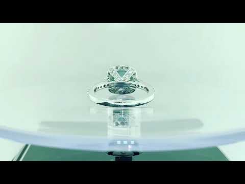 Aquamarine Engagement Ring White Gold, With Diamonds Cushion Cut Ring, Aquamarine Wedding Ring, 1.43 Carat Certified Halo Pave Handmade Aquamarine Engagement Ring White Gold, With Diamonds Cushion Cut Ring, Aquamarine Wedding Ring, 1.43 Carat Certified Halo Pave Handmade