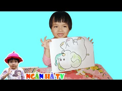 Bé tập tô màu học màu sắc tô tranh chú voi con ❤Ngân hà TV❤