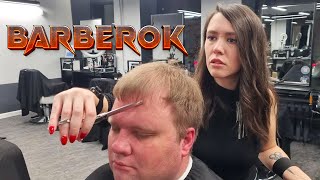 💈ASMR Lady Barber 🌷Romantic Valentina 🌷 Classical Haircut and...Surprise for Bro