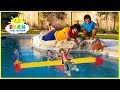 Ryan's Rocket Race Game with Loser favorite toy into swimming pool!!!!