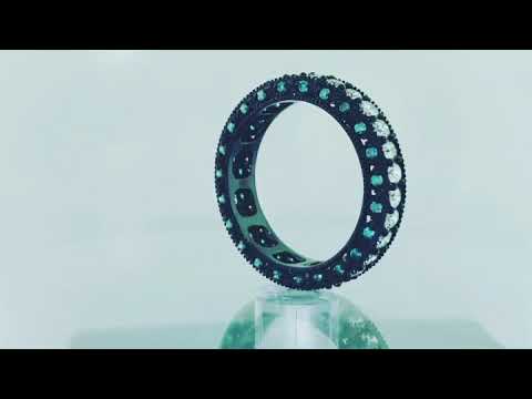 Blue and White Diamond Mens Eternity Wedding Band Vintage 14K Black Gold 2.50 Carat 6 mm Handmade Unique  Blue and White Diamond Mens Eternity Wedding Band Vintage 14K Black Gold 2.50 Carat 6 mm Handmade Unique