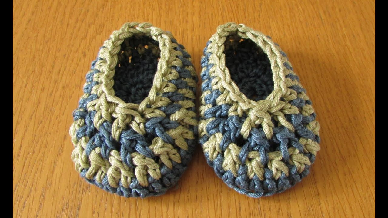 VERY EASY crochet baby boy slippers - stripey baby shoes / booties