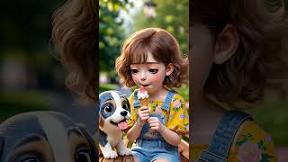 Cute Girl Licks Ice Cream And Then Licks Puppys Nose
