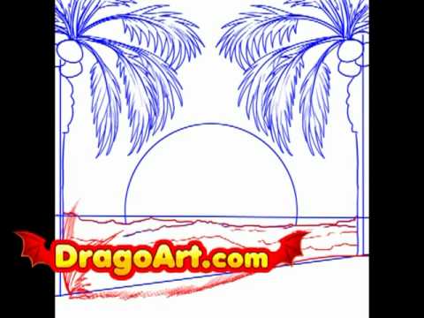 beach sunset drawing. How to draw a sunset,