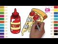 Vẽ và Tô Màu Bánh Pizza, Tương Ớt | How to Draw Pizza Cakes and Ketchup with Color Marker | KIDS TV