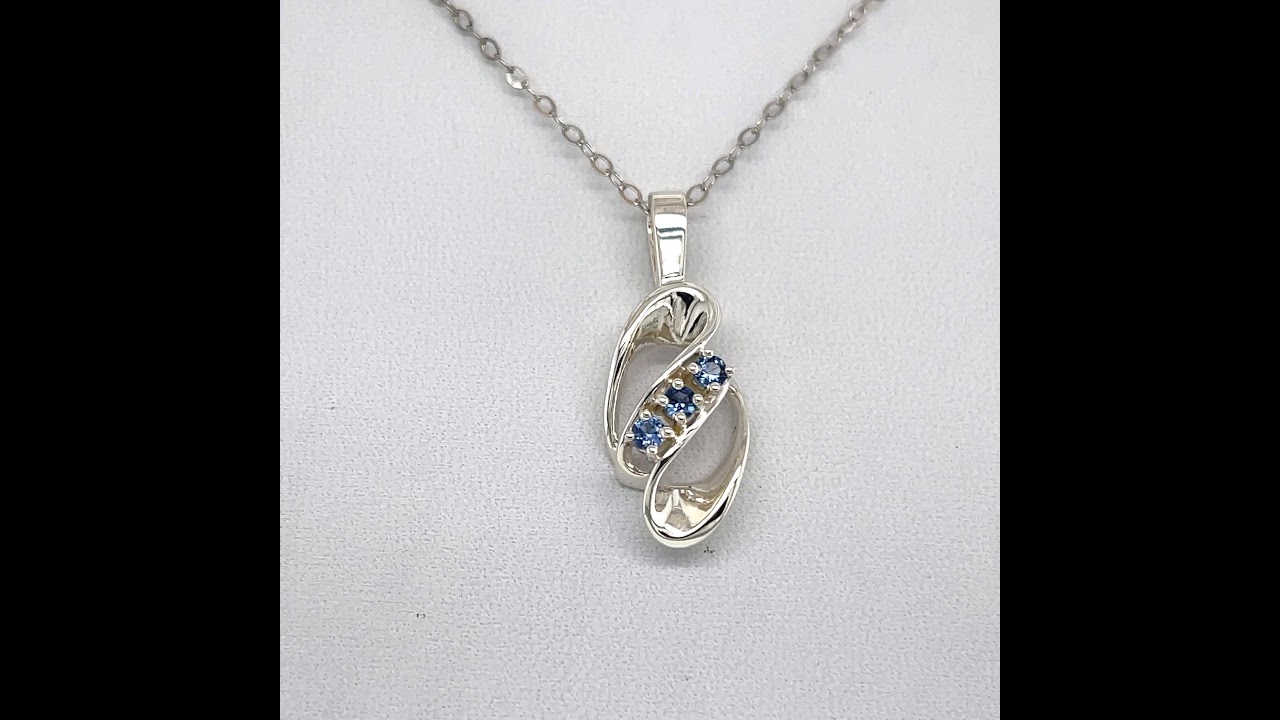 Montana Yogo Sapphire 3 Stone Swirl Sterling Silver Pendant