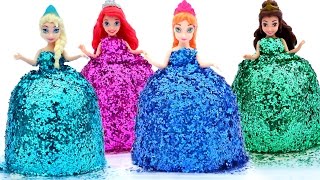 DIY How Make Super Glitter Play Doh Disney Princess Dresses Frozen Elsa Ariel Anna MagiClip Play Doh