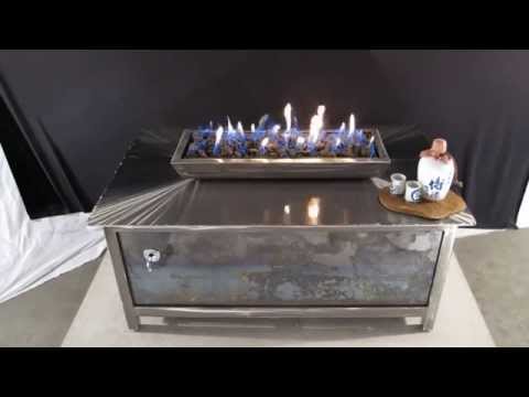 IMPACT Fire Table - Burn Propane or Natural Gas, Rectangular With Salvaged Raw Steel Side Panels