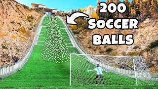 200 Soccer Balls Vs Goalie At Olympic Ski Jump