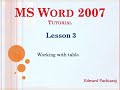 MS Office Word 2007 Tutorial lesson 3 working with table