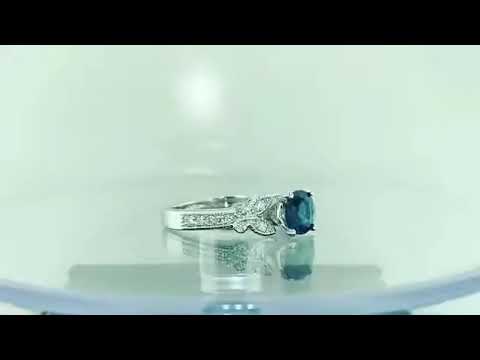 London Blue Topaz Butterfly Engagement Ring, Diamonds Wedding Ring, 1.38 Carat Anniversary Ring, 14K White Gold Certified Pave Unique London Blue Topaz Butterfly Engagement Ring, Diamonds Wedding Ring, 1.38 Carat Anniversary Ring, 14K White Gold Certified Pave Unique