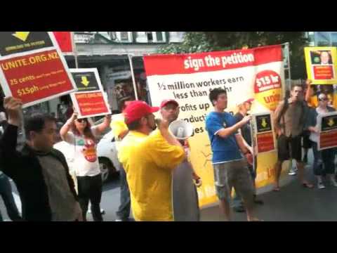 Minimum Wage protest of Multinational Chains at Queen Street Auckland New