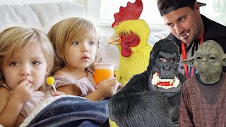 TWINS REACTION TO DADDYS FUNNY COSTUMES