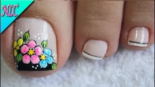 DISEÑO DE UÑAS PARA PIES FLORES SENCILLAS Y FÁCIL DE HACER - FLOWERS NAIL ART - NLC