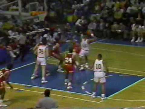 College basketball game between East Tennessee State Bucs and the VMI Keydets during the 1990 Southern Conference Tournament semi-finals season at the 