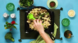 Little Ears Pasta With Italian Pork Sausage, Broccoli, And Pesto